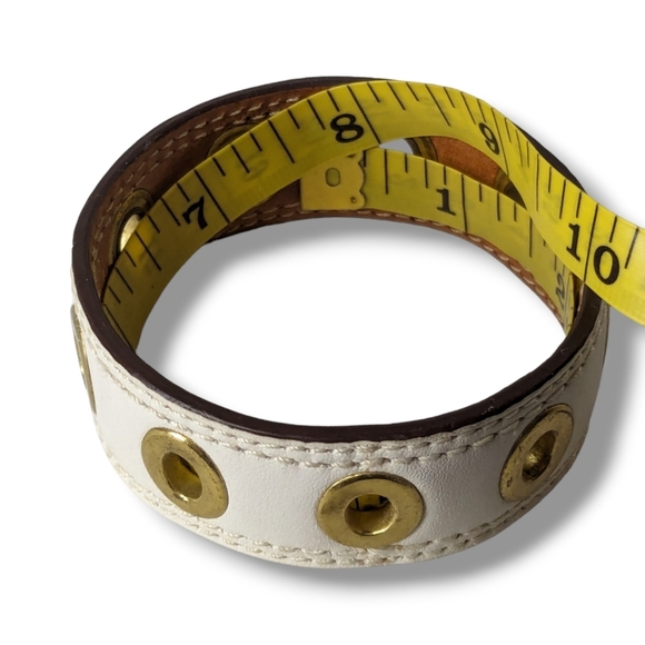 Coach White Leather & Gold Grommet Minimalist Bangle Bracelet - Picture 7 of 8